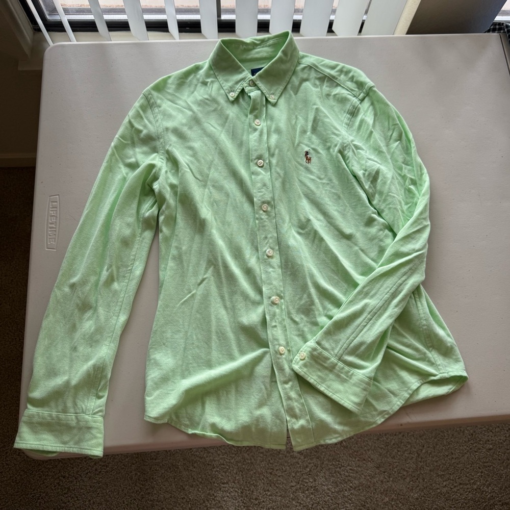 Ralph Lauren Men's Light Green Knit Oxford Button Down Shirt